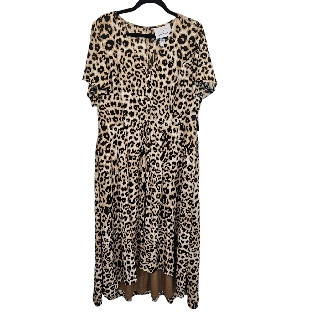 NWT Beauticurve Lane Bryant Size 16 Leopard Print Flutter Sleeve Lined Dress